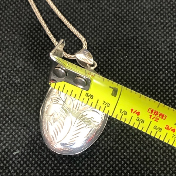 Sterling Silver Engraved Locket on Sterling Silver Wheat Chain Necklace - Picture 9 of 17